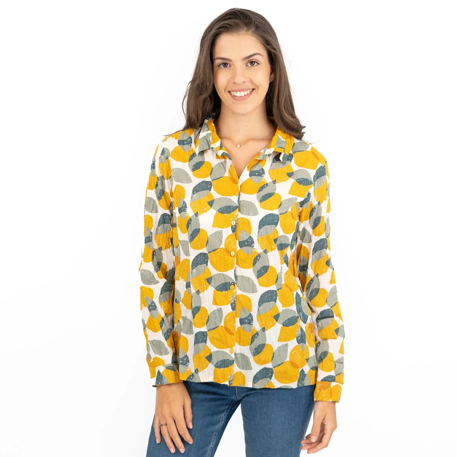 Seasalt Larissa Yellow Leaves and Lemons Sunglow Shirts Long Sleeve Summer Tops