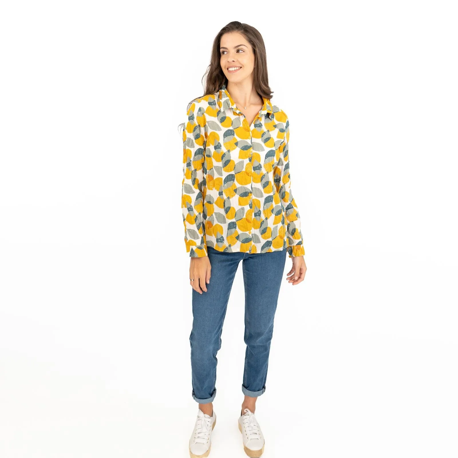 Seasalt Larissa Yellow Leaves and Lemons Sunglow Shirts Long Sleeve Summer Tops