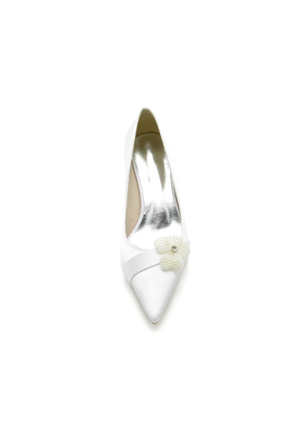 Simple Pointed Toe High Heels with Pearl Flower