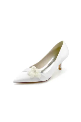 Simple Pointed Toe High Heels with Pearl Flower