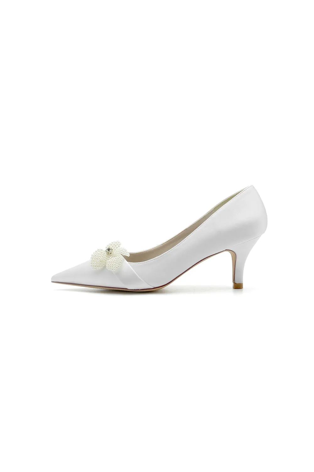 Simple Pointed Toe High Heels with Pearl Flower