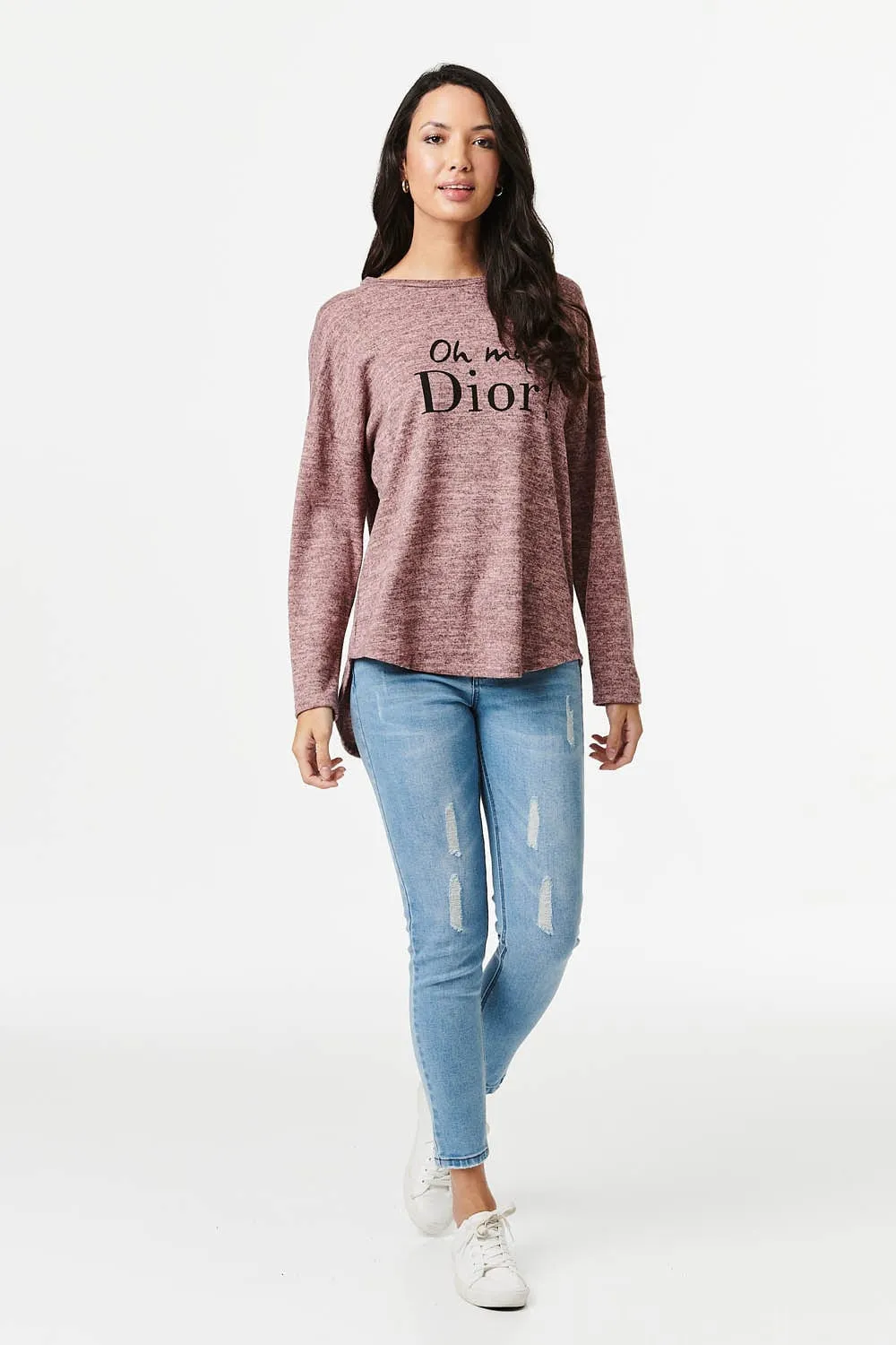 Slogan Print Long Sleeve Top