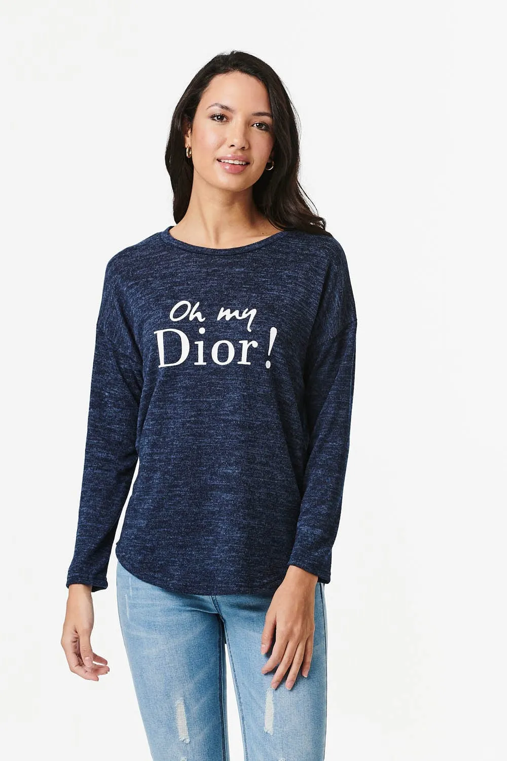 Slogan Print Long Sleeve Top