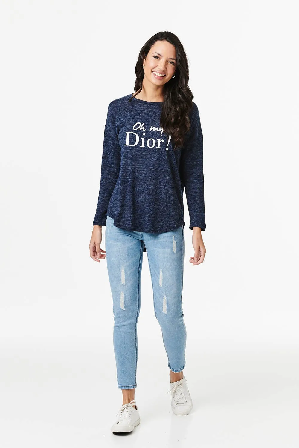 Slogan Print Long Sleeve Top