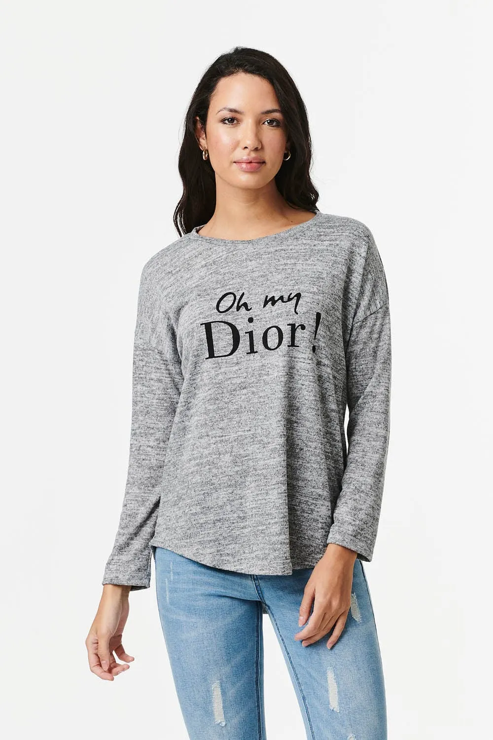 Slogan Print Long Sleeve Top