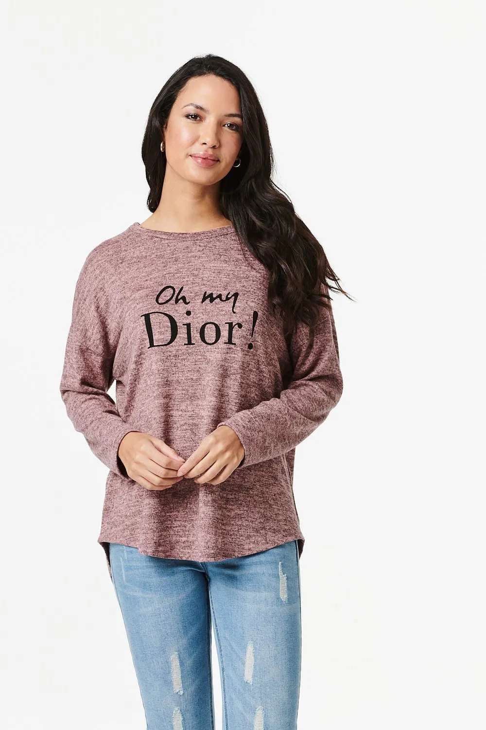 Slogan Print Long Sleeve Top