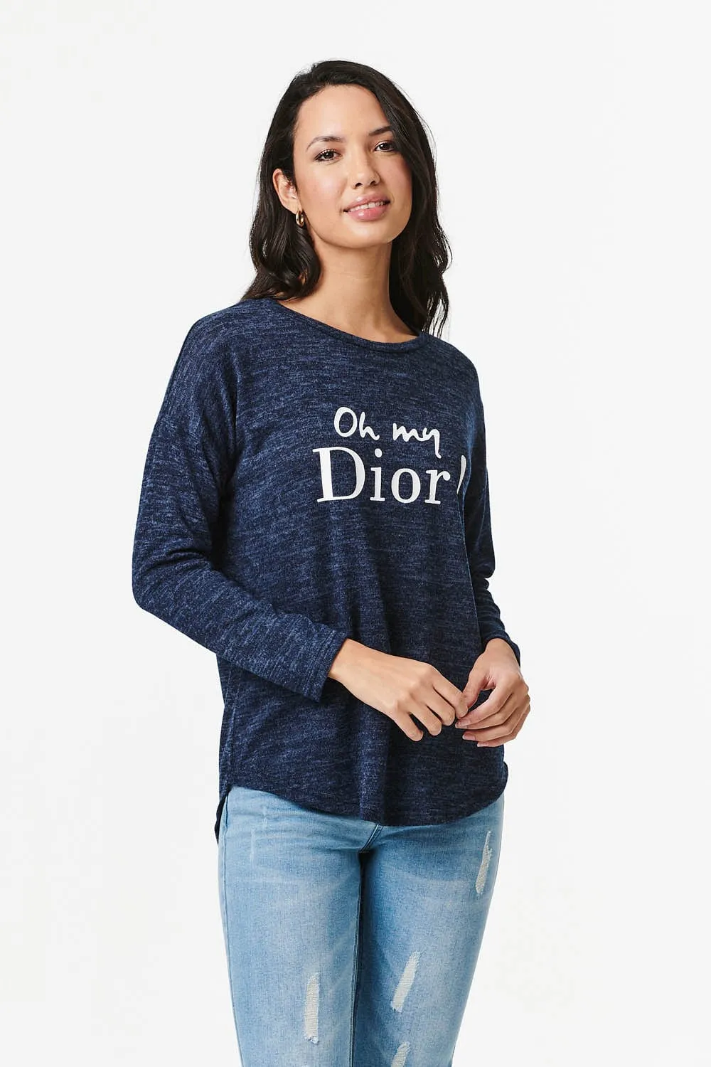 Slogan Print Long Sleeve Top