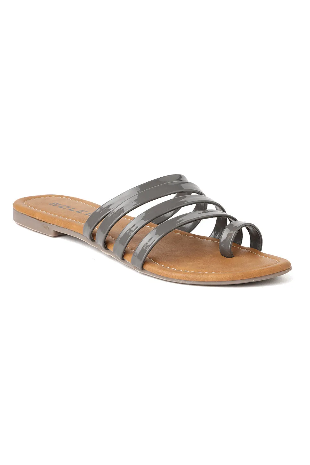 SOLES Trendy Grey Flat Sandals - Luxurious Elegance