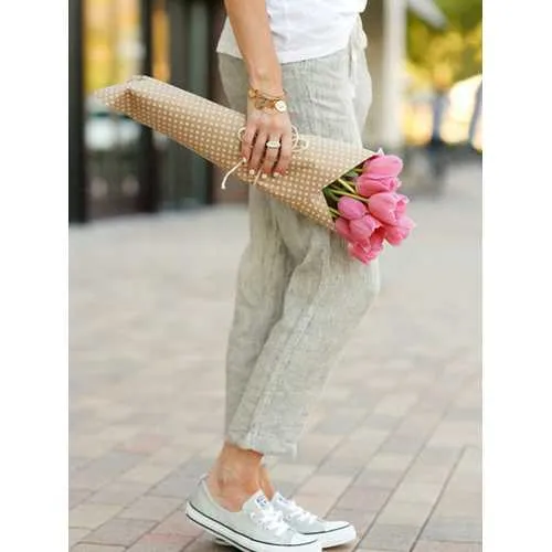 Solid Color Casual Drawstring Pant