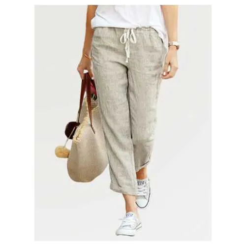 Solid Color Casual Drawstring Pant