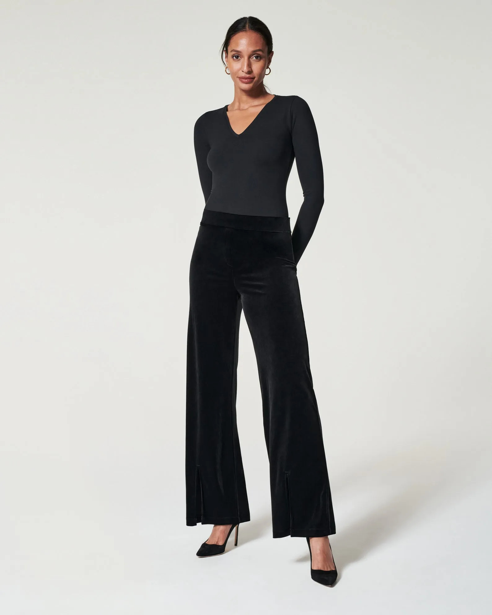 Spanx Velvet Front Slit Pant Black