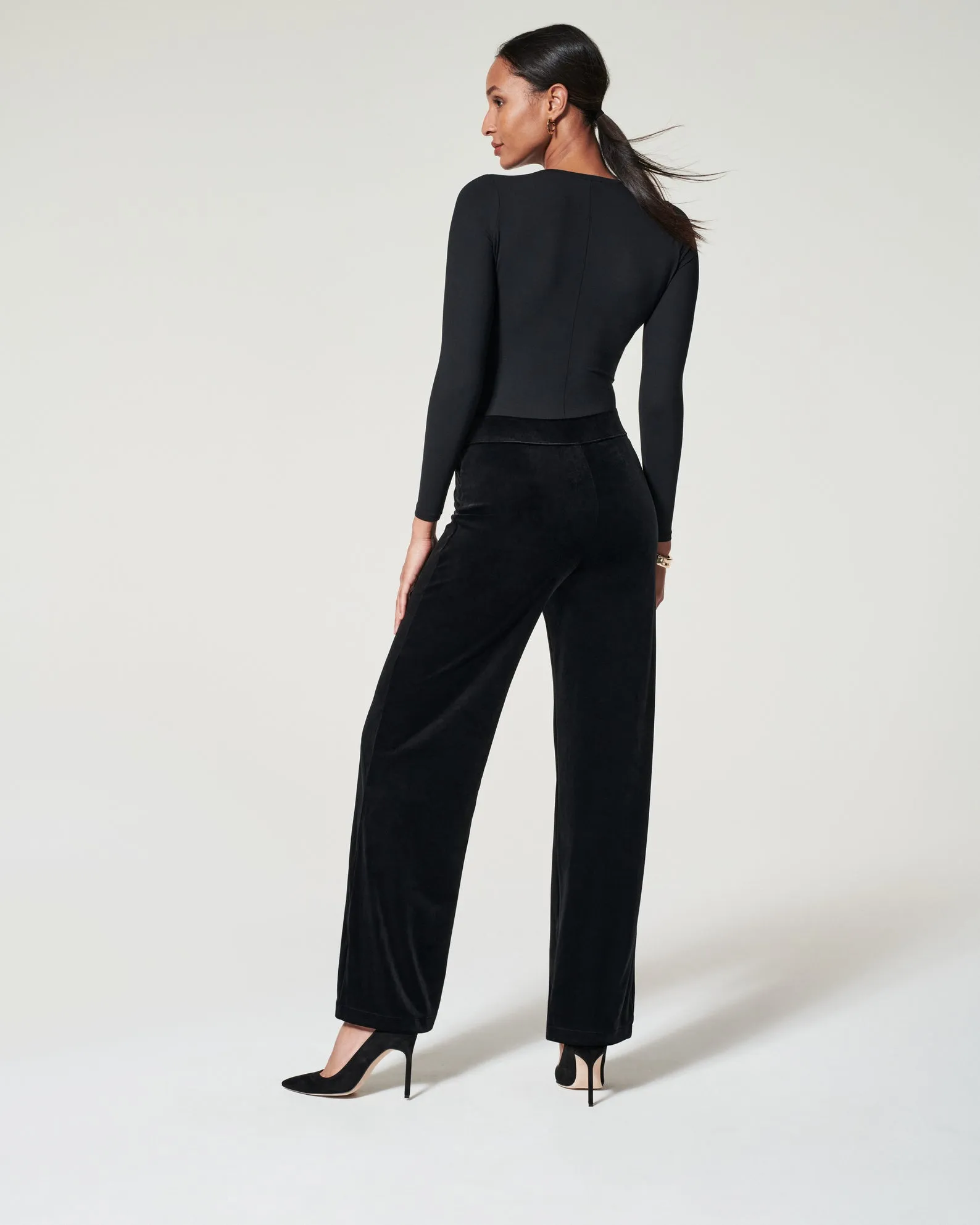 Spanx Velvet Front Slit Pant Black