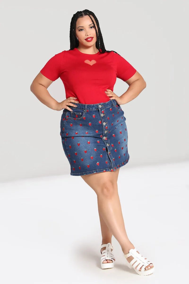 Strawberry Denim Mini Skirt