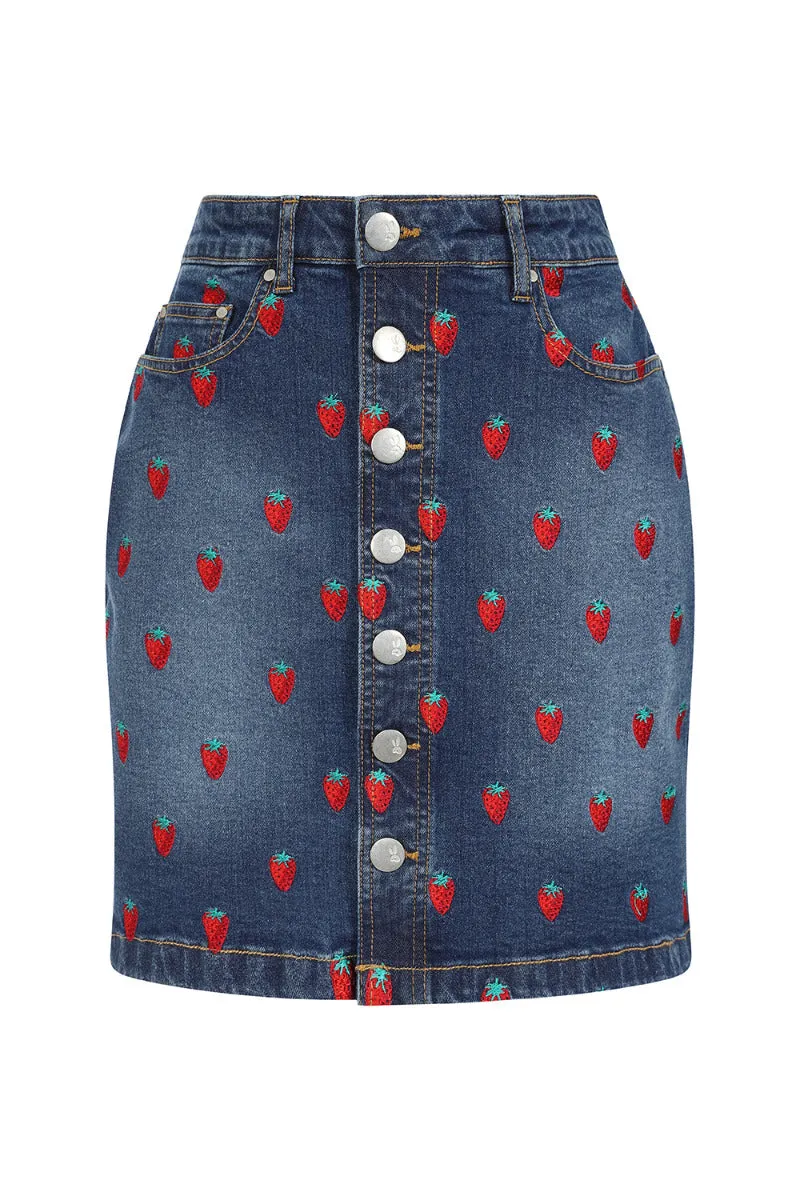 Strawberry Denim Mini Skirt