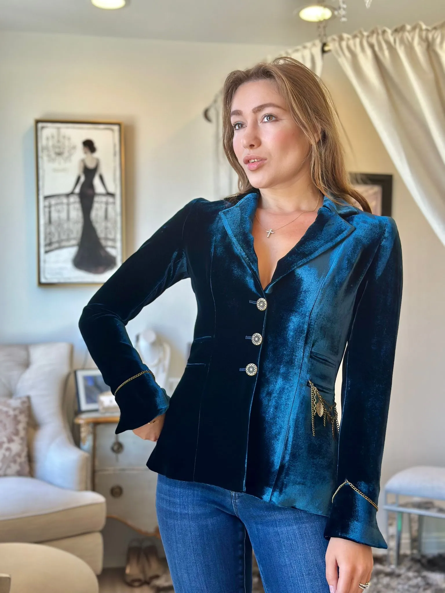 T.ba Mariane Rock Classic Long Sleeve Silk Velvet Jacket