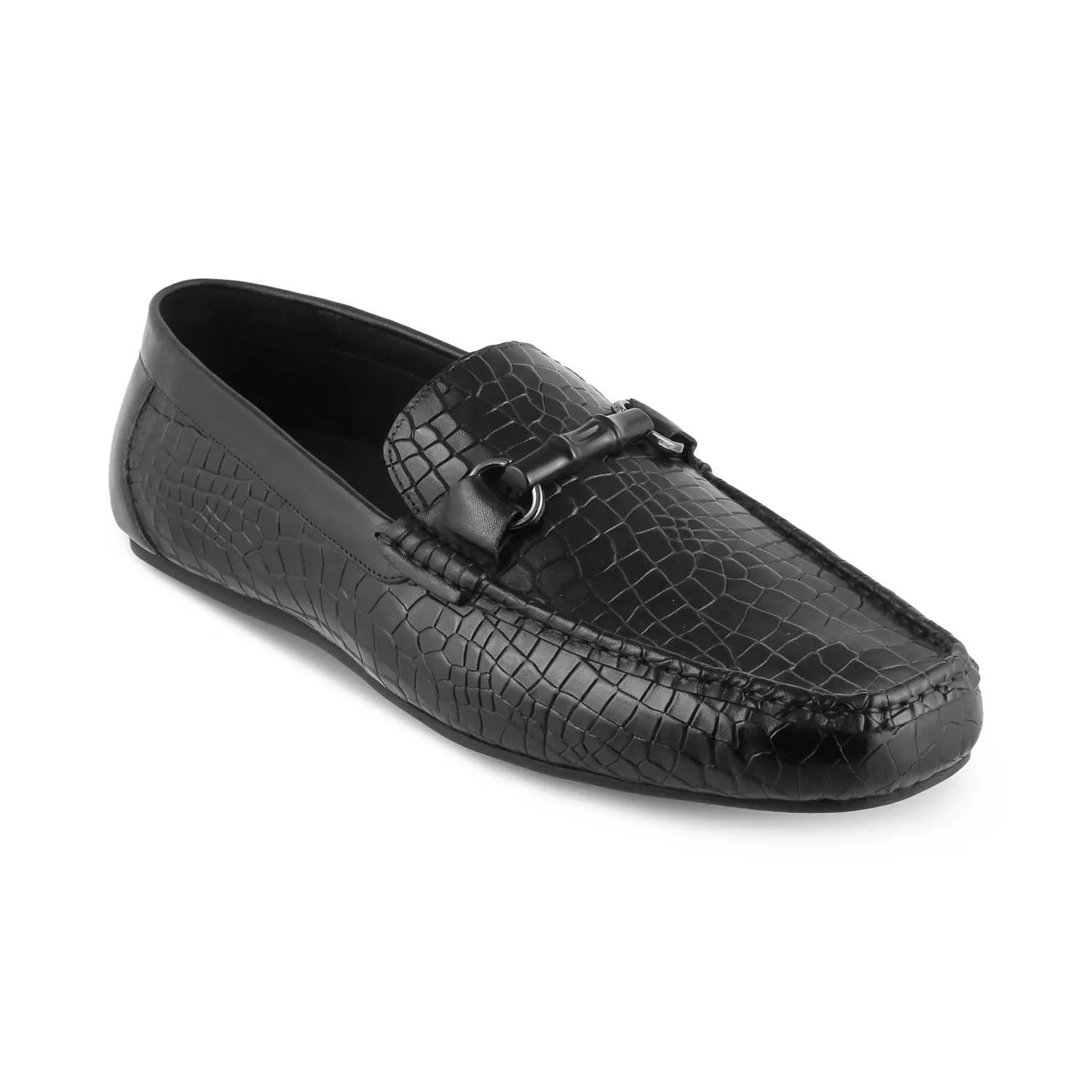 The Croter Black Men's Textured Leather Loafers Tresmode