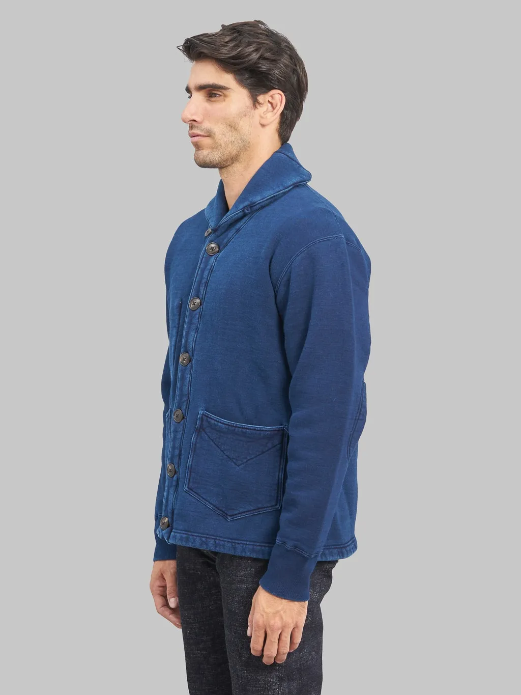 The Strike Gold Indigo Loopwheeled Shawl Collar Cardigan