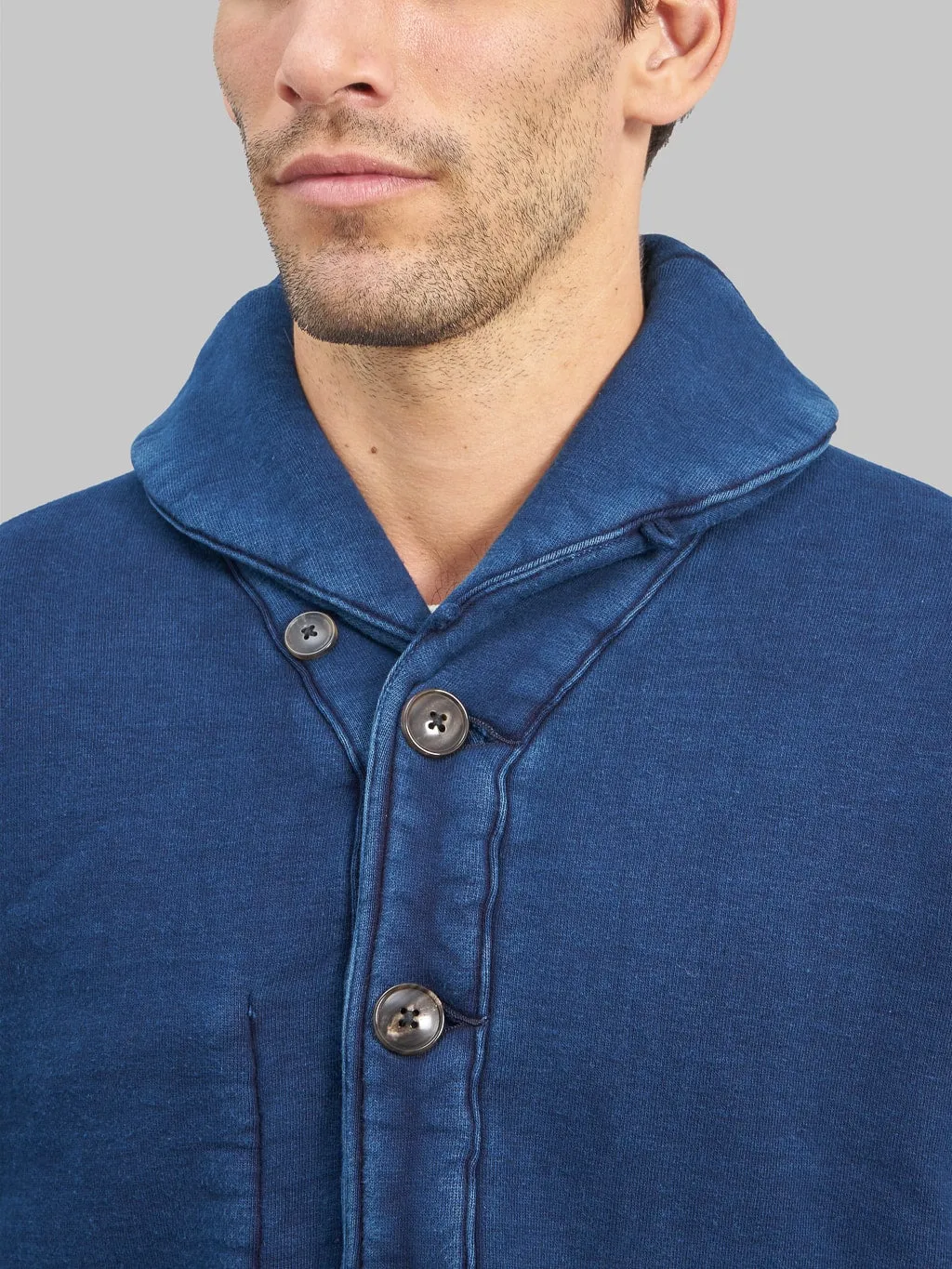 The Strike Gold Indigo Loopwheeled Shawl Collar Cardigan