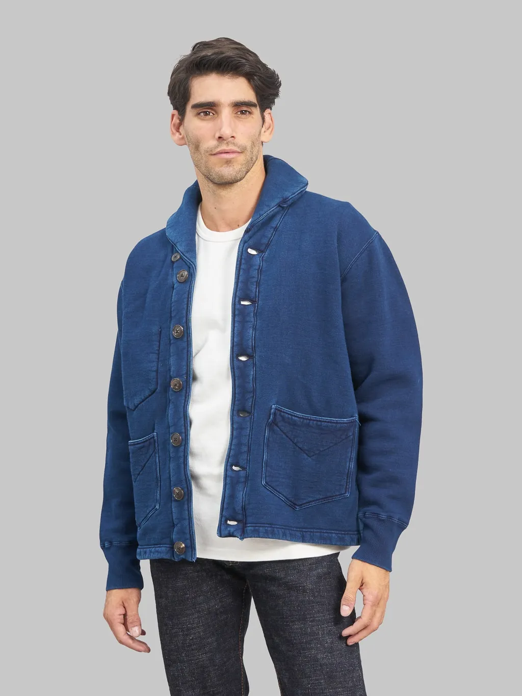 The Strike Gold Indigo Loopwheeled Shawl Collar Cardigan