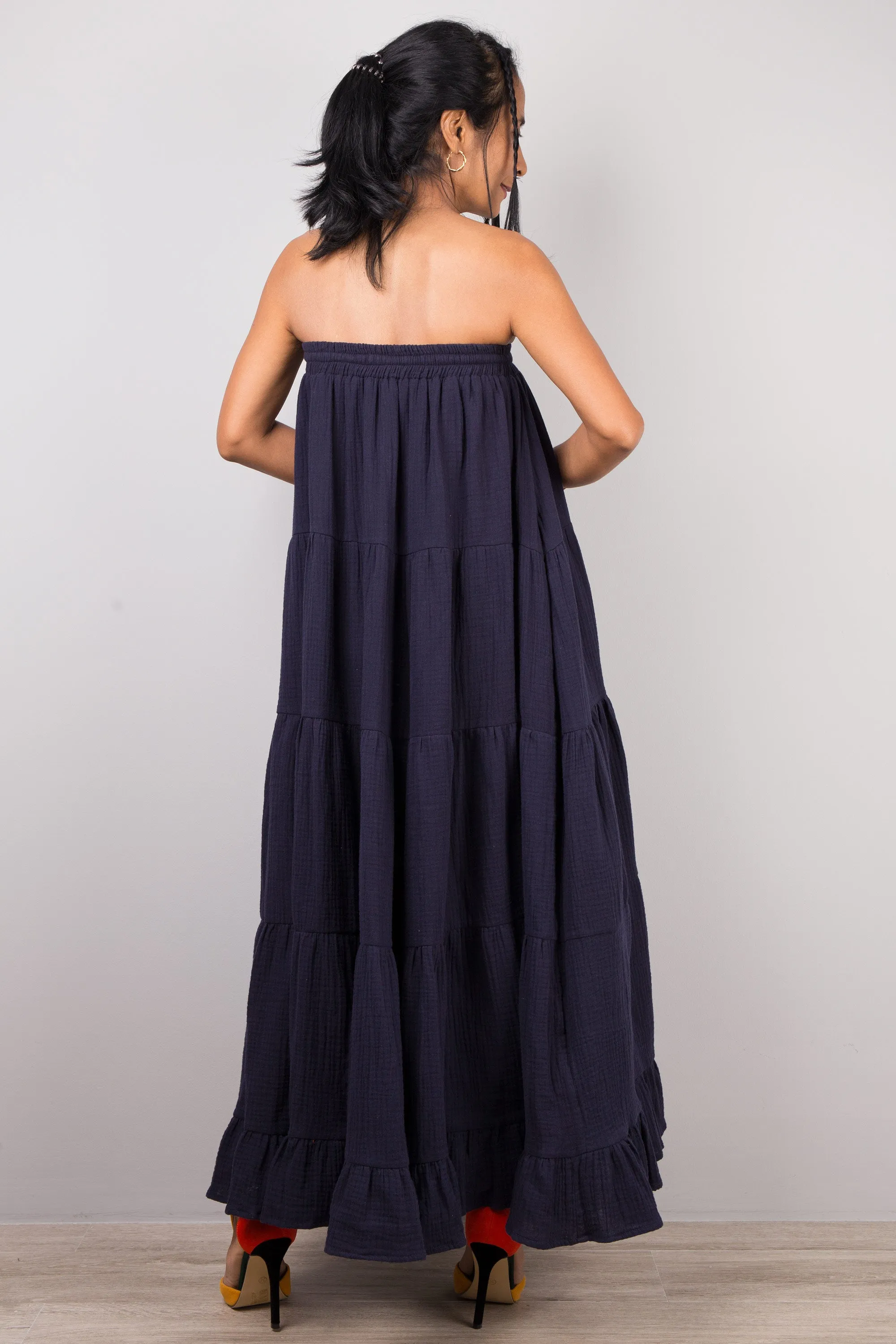 Tiered blue peasant maxi skirt