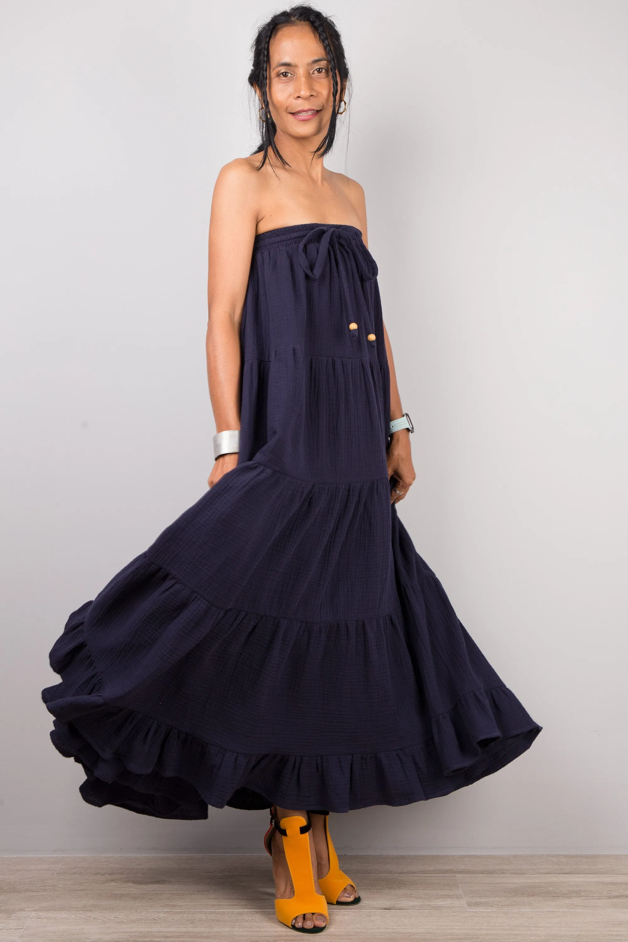 Tiered blue peasant maxi skirt