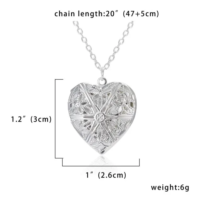 Unique Carved Design Heart-shaped Photo Frame Pendant Necklace Charm Openable Locket Necklaces Women Men Memorial Jewelry