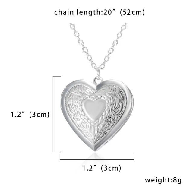 Unique Carved Design Heart-shaped Photo Frame Pendant Necklace Charm Openable Locket Necklaces Women Men Memorial Jewelry