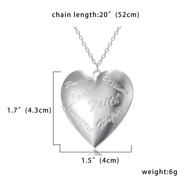 Unique Carved Design Heart-shaped Photo Frame Pendant Necklace Charm Openable Locket Necklaces Women Men Memorial Jewelry