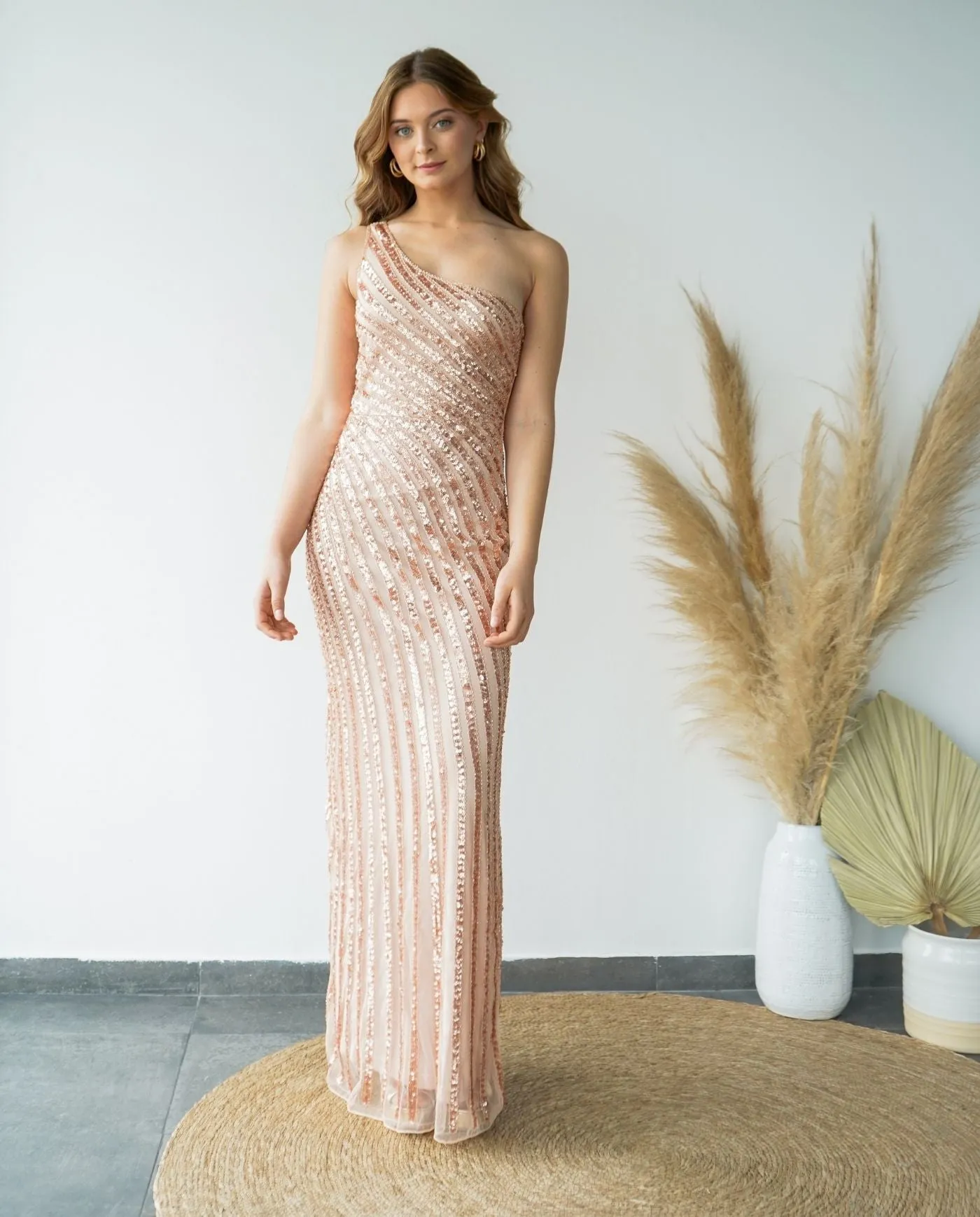 Vestido de Fiesta Largo Paris Lentejuelas Rose Gold