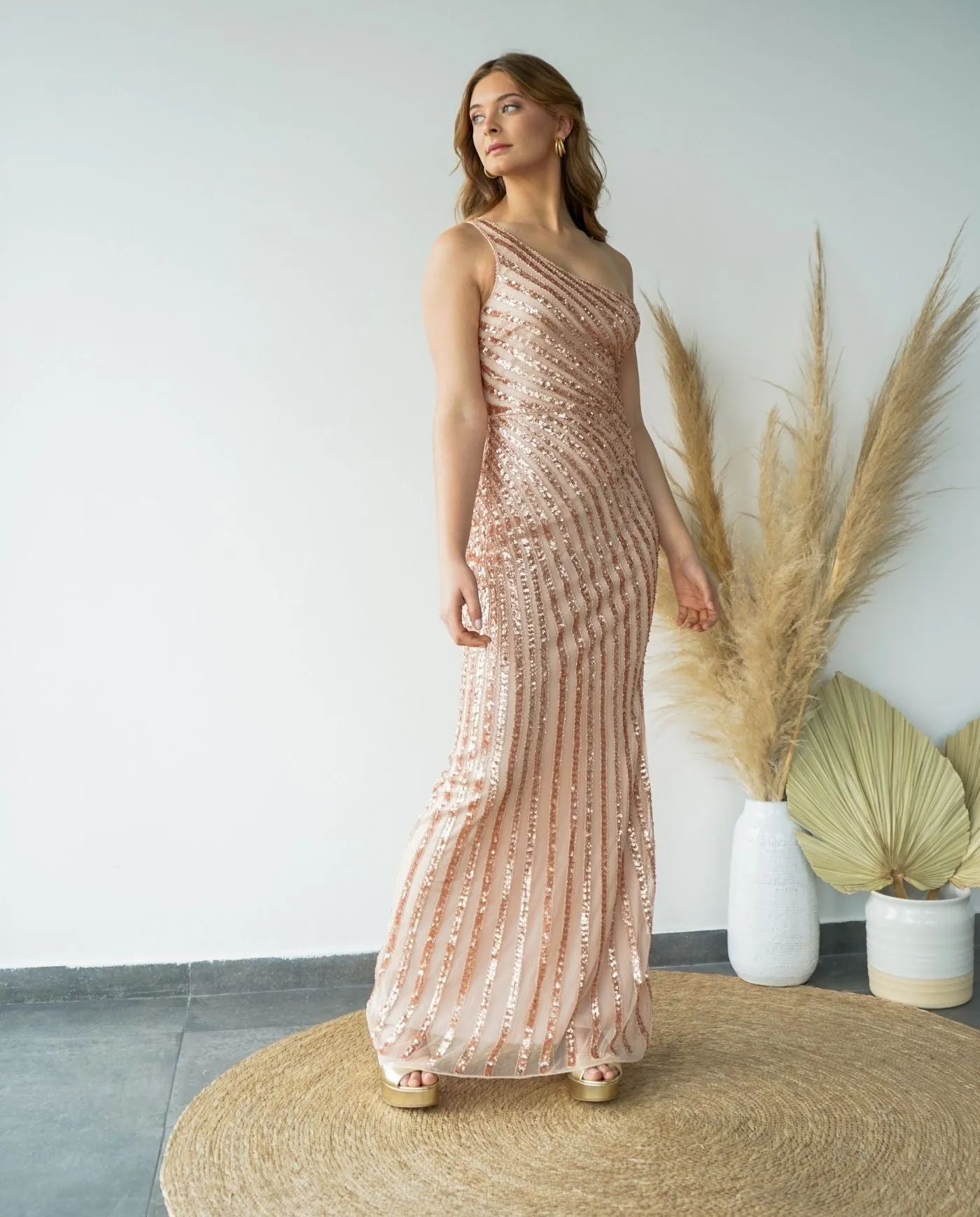 Vestido de Fiesta Largo Paris Lentejuelas Rose Gold