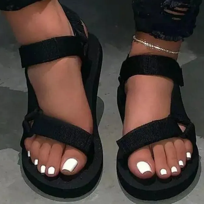 Women flat strappy support velcro sandals