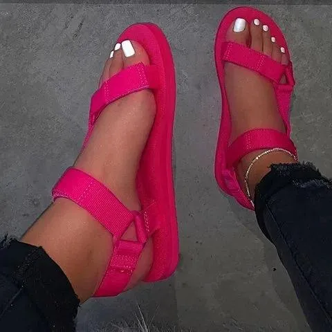 Women flat strappy support velcro sandals