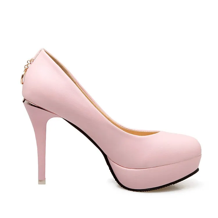 Women Round Toe Stiletto Heel Platform Pumps