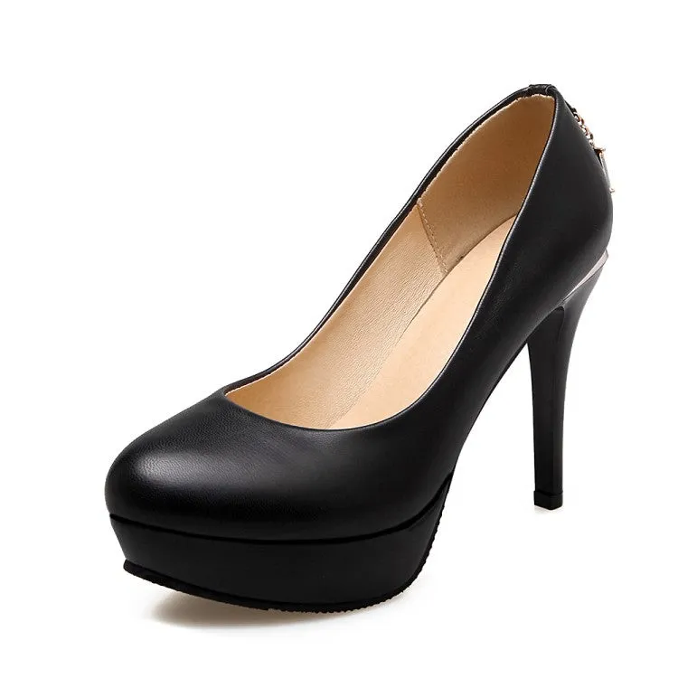 Women Round Toe Stiletto Heel Platform Pumps