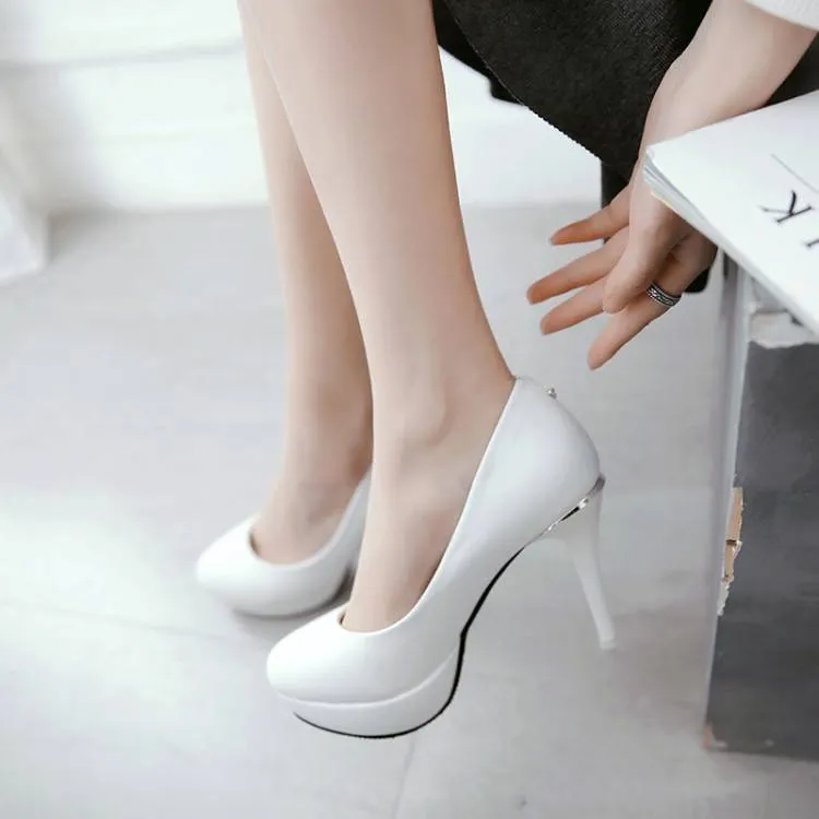 Women Round Toe Stiletto Heel Platform Pumps