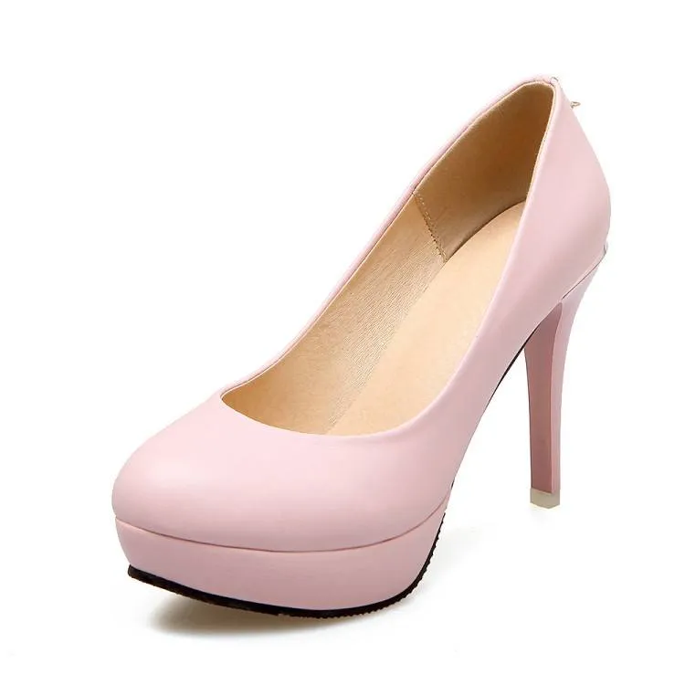 Women Round Toe Stiletto Heel Platform Pumps