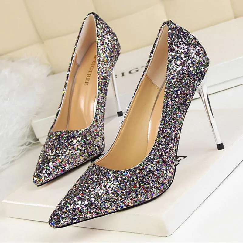 Women sparkly rhinestone pointed toe wedding stiletto heels