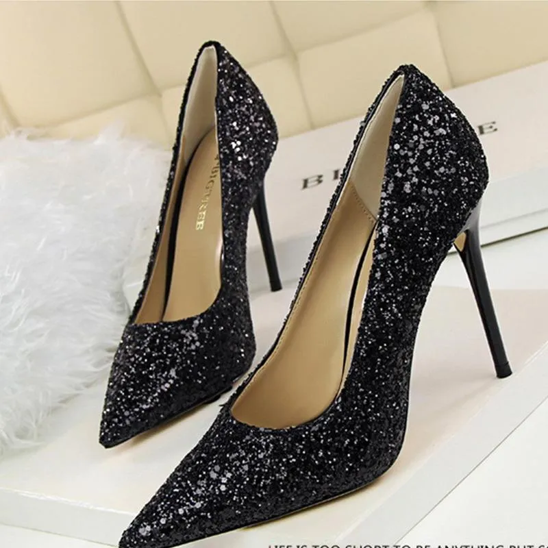 Women sparkly rhinestone pointed toe wedding stiletto heels