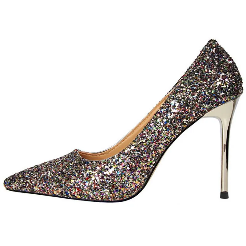 Women sparkly rhinestone pointed toe wedding stiletto heels