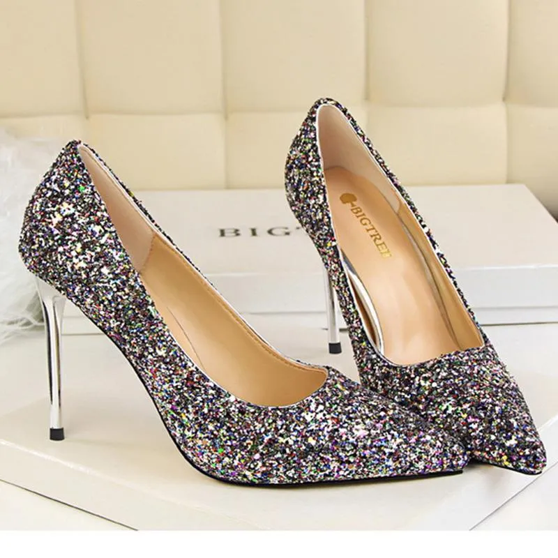 Women sparkly rhinestone pointed toe wedding stiletto heels