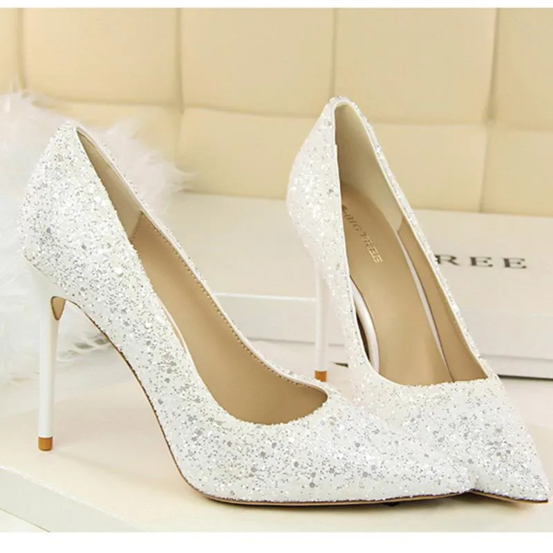 Women sparkly rhinestone pointed toe wedding stiletto heels