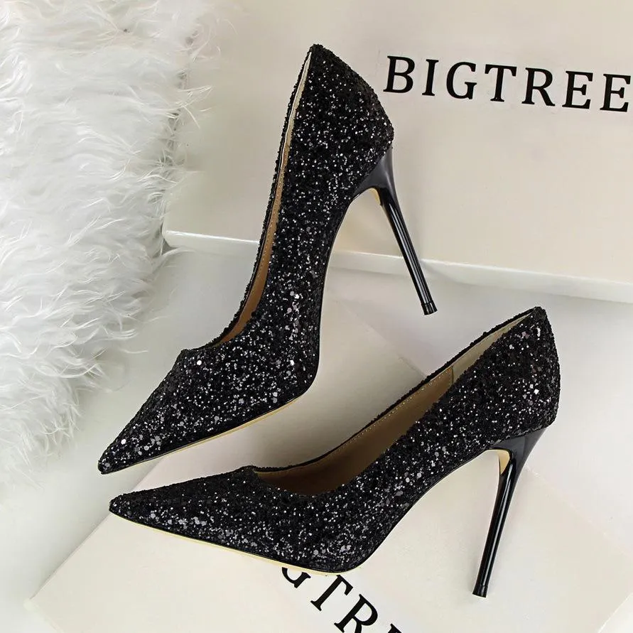 Women sparkly rhinestone pointed toe wedding stiletto heels