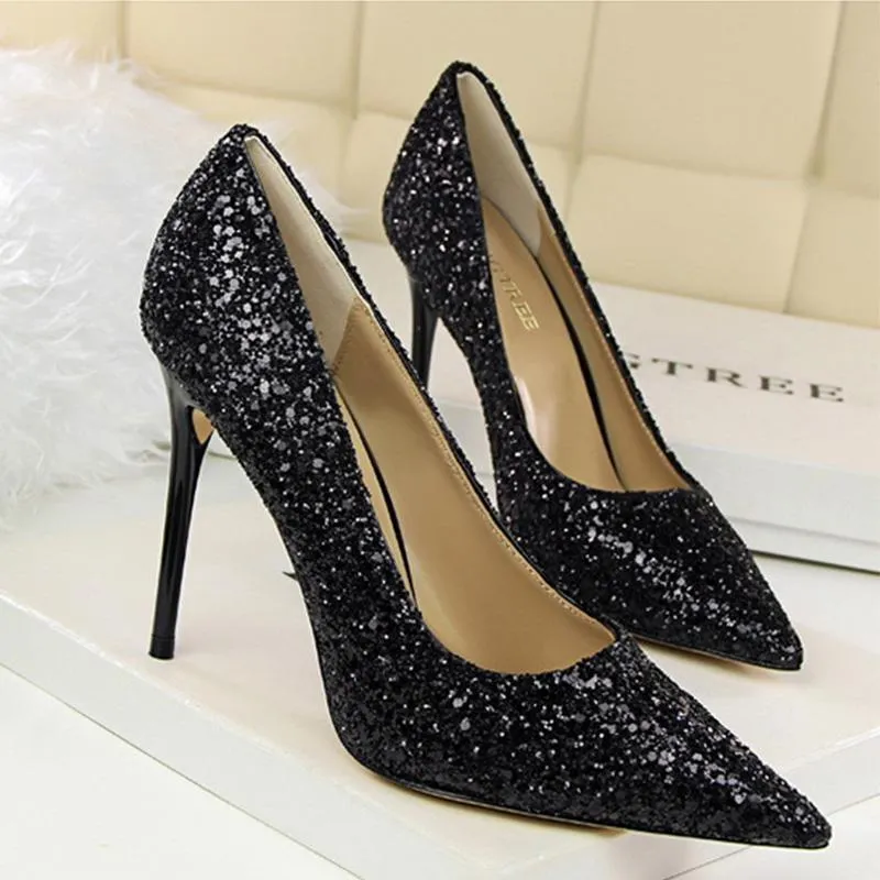 Women sparkly rhinestone pointed toe wedding stiletto heels