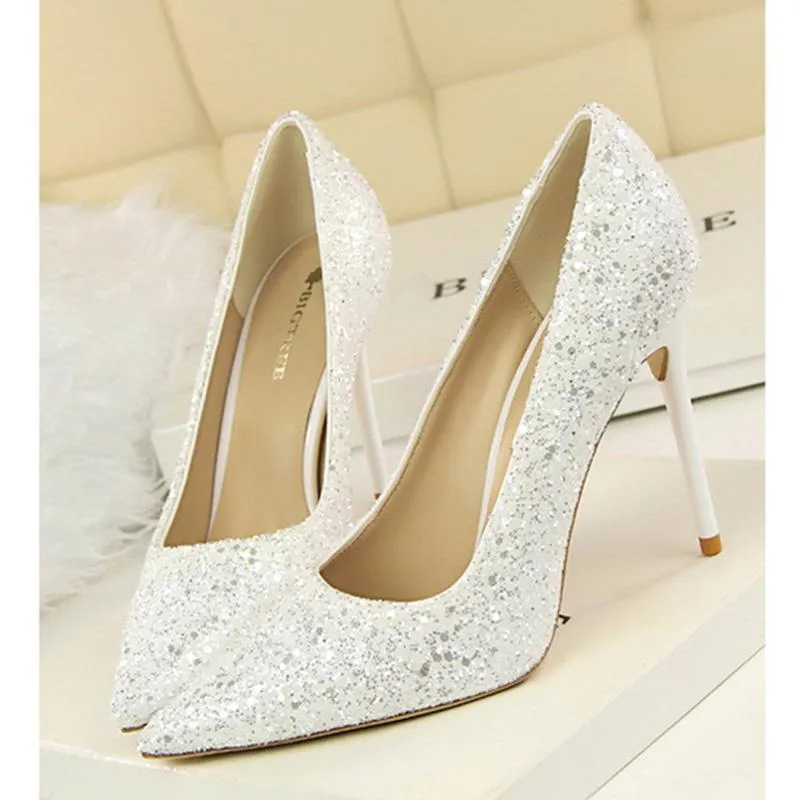 Women sparkly rhinestone pointed toe wedding stiletto heels