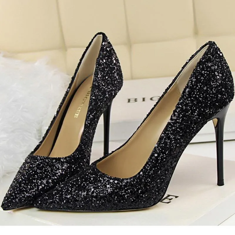 Women sparkly rhinestone pointed toe wedding stiletto heels