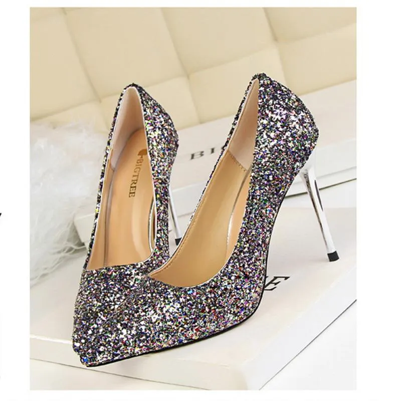 Women sparkly rhinestone pointed toe wedding stiletto heels