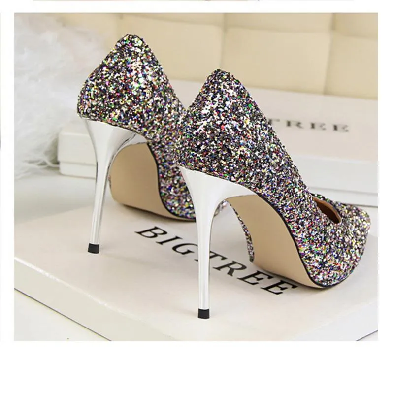 Women sparkly rhinestone pointed toe wedding stiletto heels