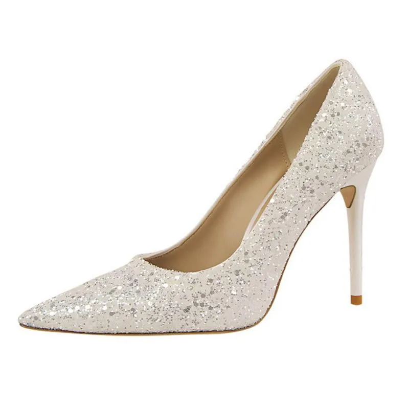 Women sparkly rhinestone pointed toe wedding stiletto heels