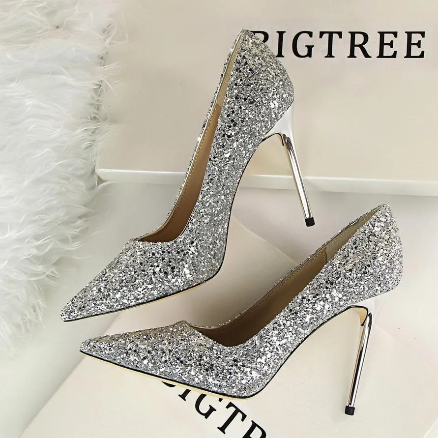 Women sparkly rhinestone pointed toe wedding stiletto heels