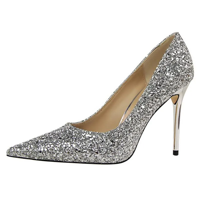 Women sparkly rhinestone pointed toe wedding stiletto heels